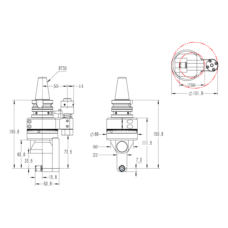 DK90-BT30-DC5-33.5輕型側(cè)銑頭，小型直角銑頭